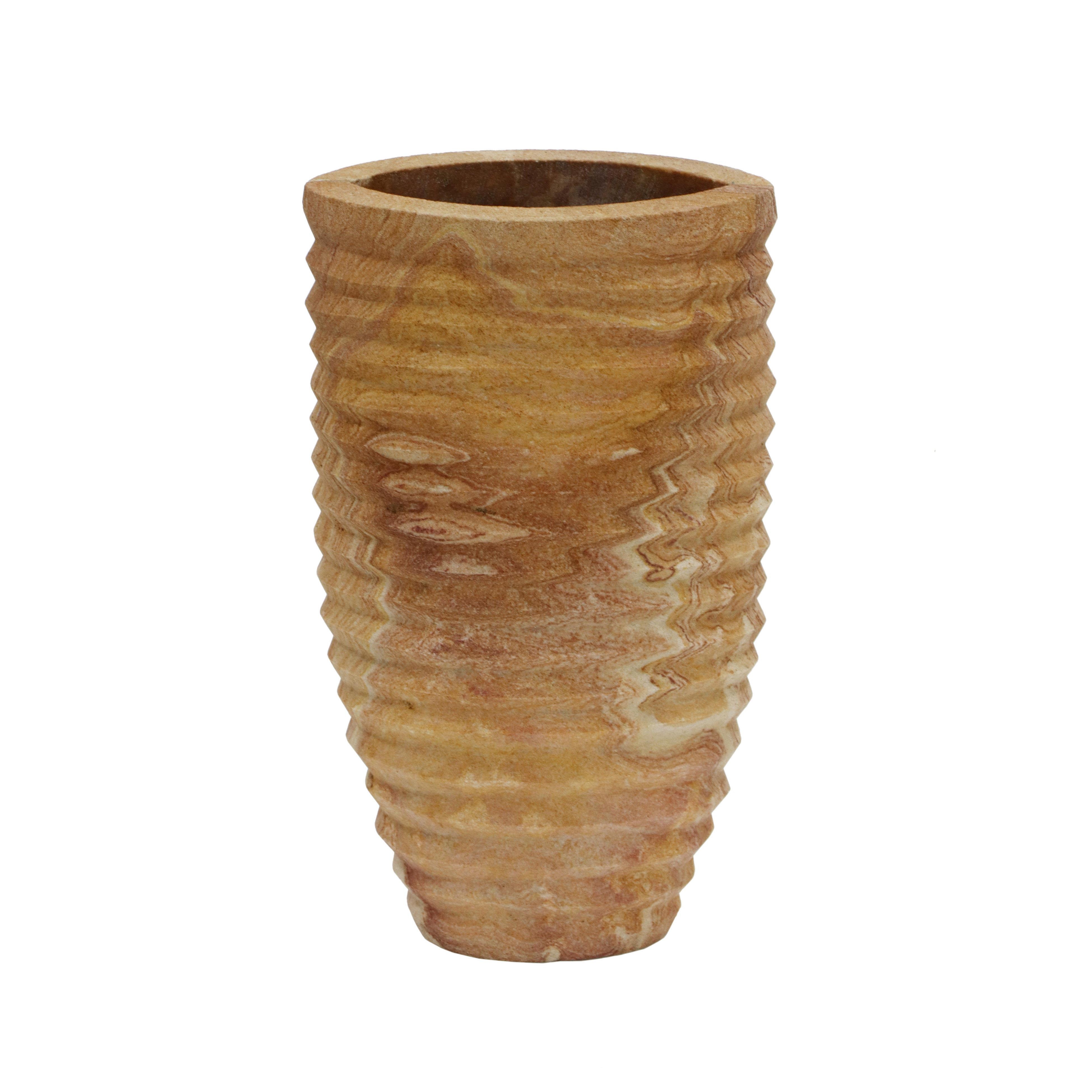 Saava Ribbed Stone Vase in Sandstone - Image 0