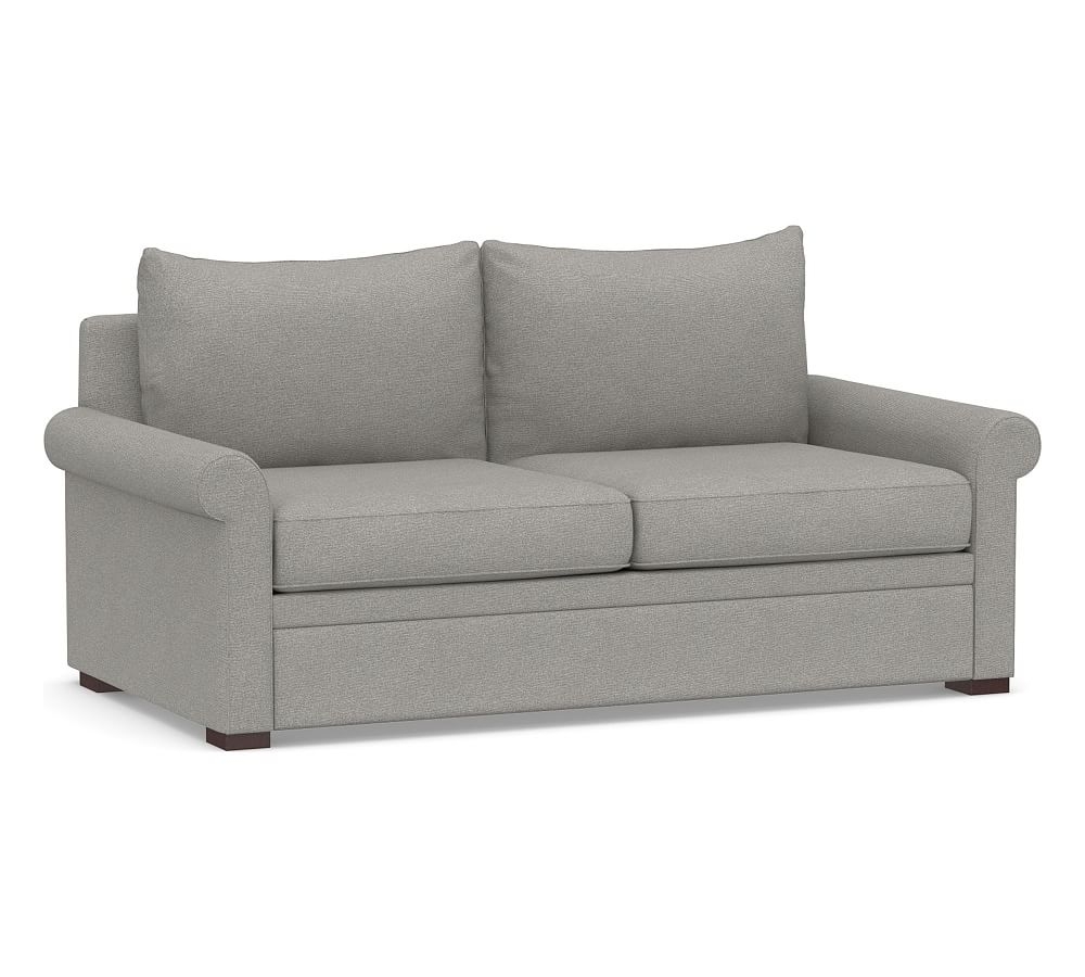 Pottery Barn Upholstered Deluxe Sleeper Sofa, Polyester Wrapped Cushions, Performance Heathered Basketweave Platinum - Image 0