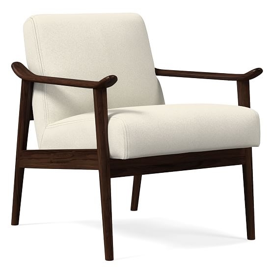 Midcentury Show Wood Chair, Poly, Luxe Boucle, Stone White, Espresso - Image 0