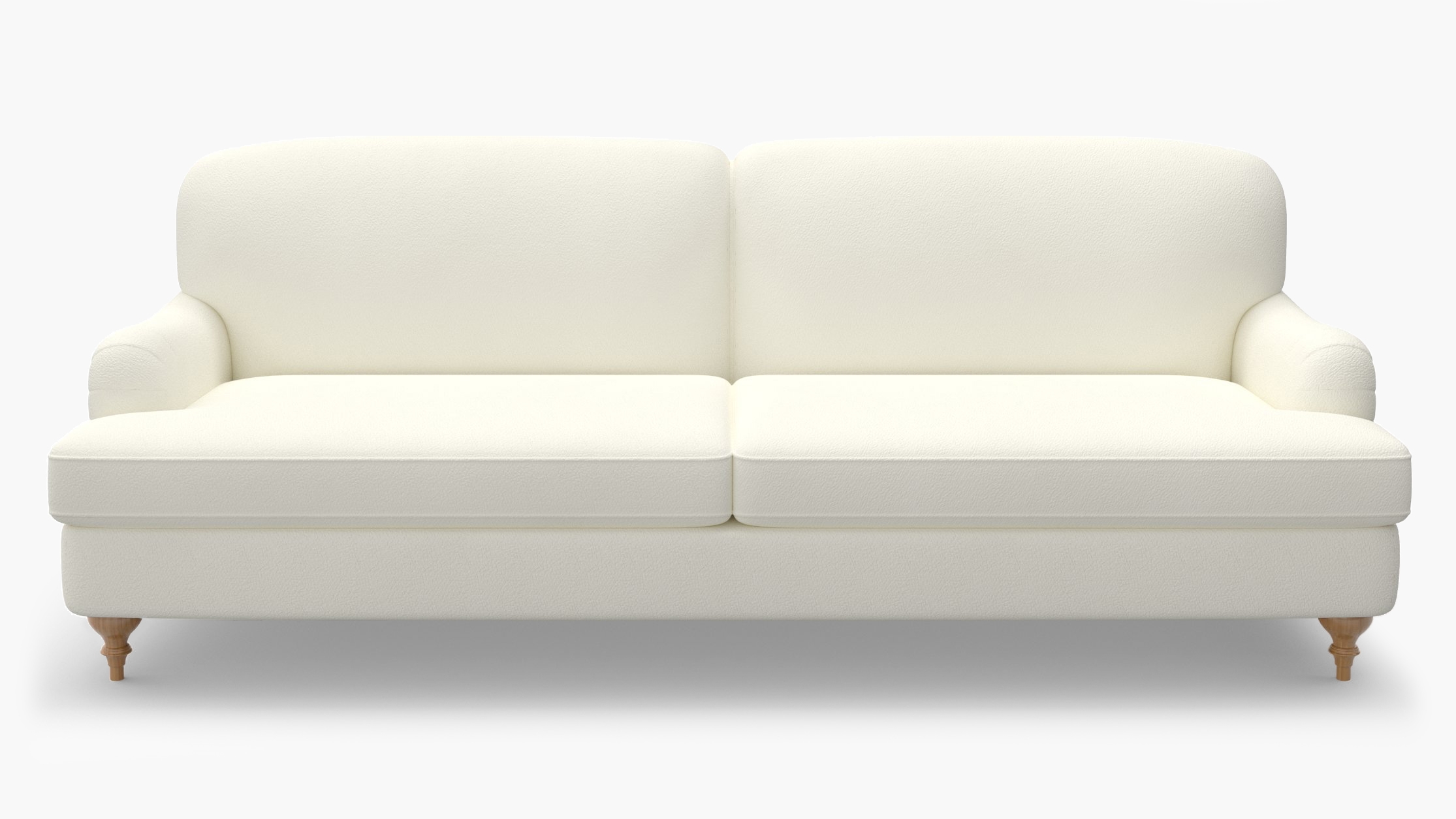 English Roll Arm Sofa, Sheepskin, Natural Turned Wood Leg - Image 0