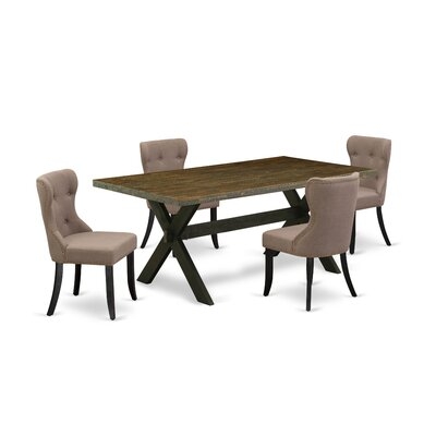 SI_5_5Pc Dinette Set- 4 Upholstered Dining Chairs With Blue Linen Fabric Seat - Rectangular Table - - Image 0
