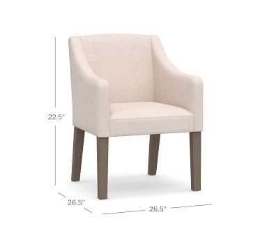 Classic Slope Arm Upholstered Dining Armchair, Seadrift Legs, Chenille Basketweave Pebble - Image 3