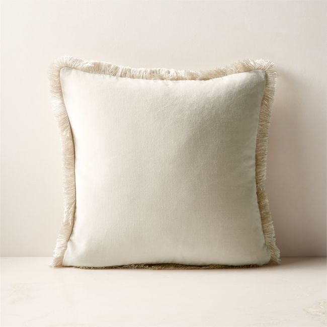 Bettie Warm White Velvet Throw Pillow with Down-Alternative Insert 18"x18" - Image 0