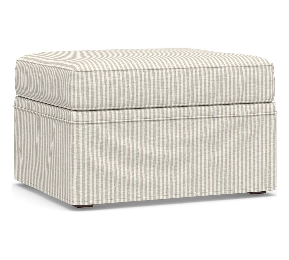 Cameron Slipcovered Storage Ottoman, Polyester Wrapped Cushions, Classic Stripe Oatmeal - Image 0