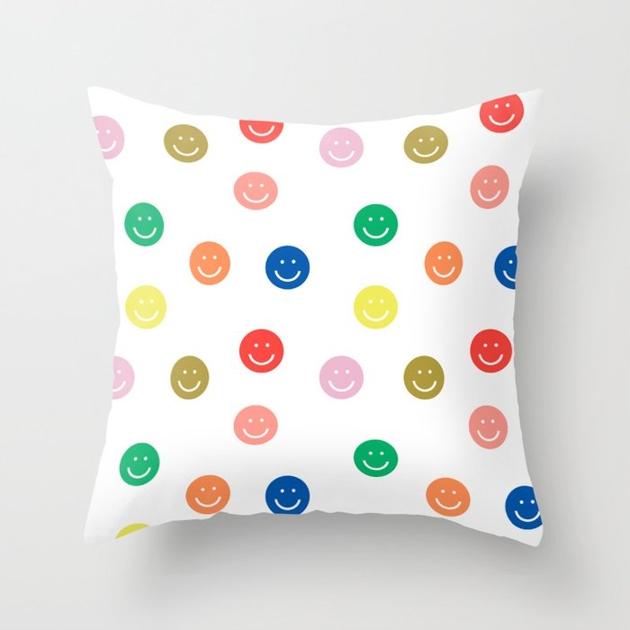 Smiley Faces Happy Simple Rainbow Colors Pattern Smile Face Kids Nursery Boys Girls Decor Throw Pillow by Charlottewinter - Cover (18" x 18") With Pillow Insert - Indoor Pillow - Image 0
