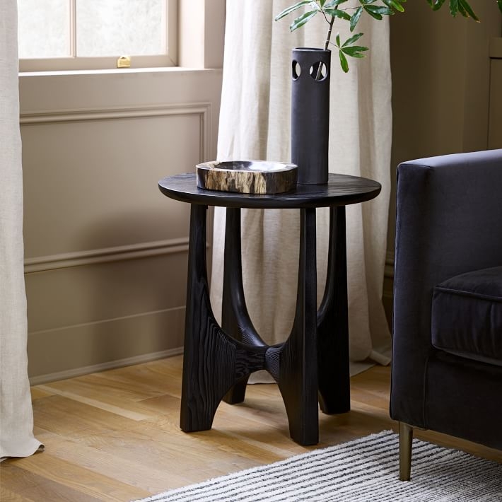 Tanner Solid Wood Round Side Table, Black - Image 1