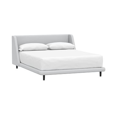 Mod Wingback Platform Upholstered Bed, Queen, Lustre Velvet Silver - Image 0