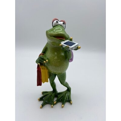 Glazed Red Eyed Tree Frog Lady with Cell Phone and Shopping Bags Figurine - Image 0
