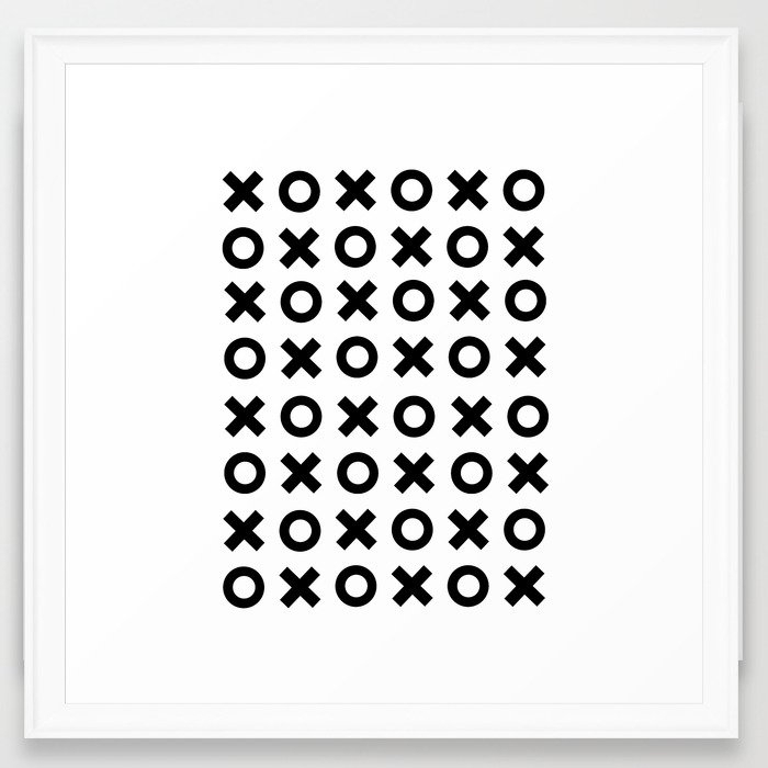 Xoxo - Love Valentines Black And White Minimal Design Pattern For Trendy Gifts Noughts And Crosses Framed Art Print by Charlottewinter - Scoop White - Medium(Gallery) 20" x 20"-22x22 - Image 0