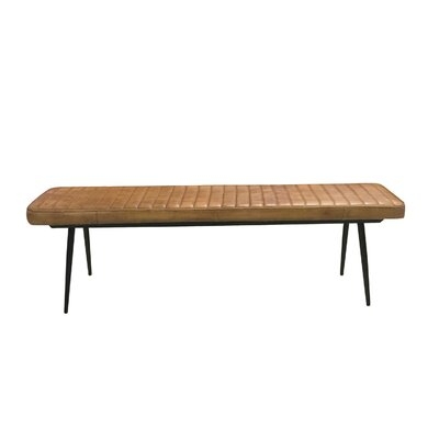 Bench With Tufted Leatherette Seat And Metal Legs, Brown - Image 0