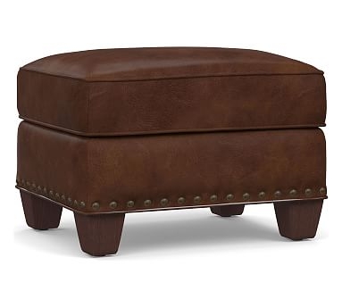 Irving Leather Storage Ottoman, Bronze Nailheads, Polyester Wrapped Cushions, Vegan Java - Image 0