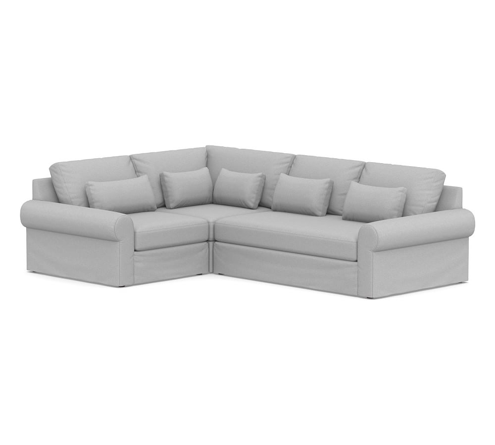 Big Sur Square Arm Slipcovered Deep Seat Right Arm 3-Piece Corner Sectional with Bench Cushion, Down Blend Wrapped Cushions, Brushed Crossweave Light Gray - Image 0