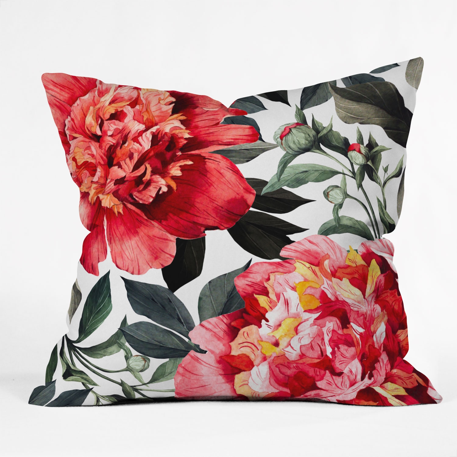 Big Red Watercolor Flowers by Marta Barragan Camarasa - Outdoor Throw Pillow 16" x 16" - Image 1