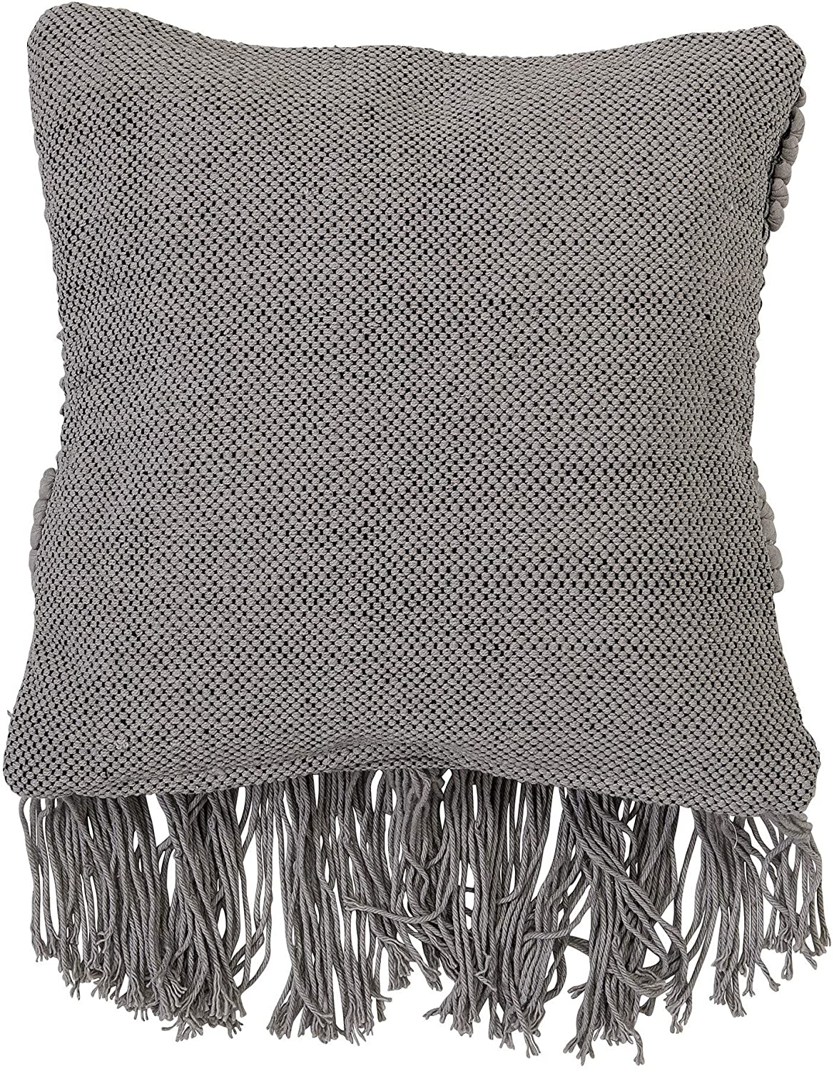 Textured Pillow with Fringe, Gray Cotton, 18" x 18" - Image 1