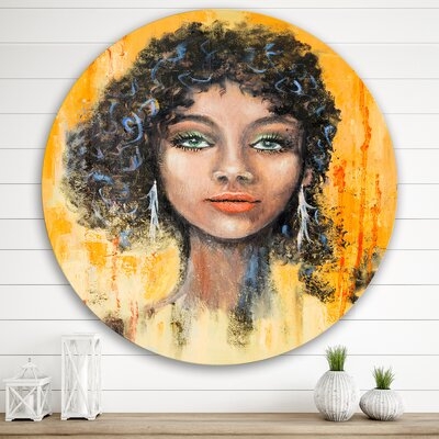 Woman Face With Green Eyes & Black Hair Impression - Modern Metal Circle Wall Art - Image 0