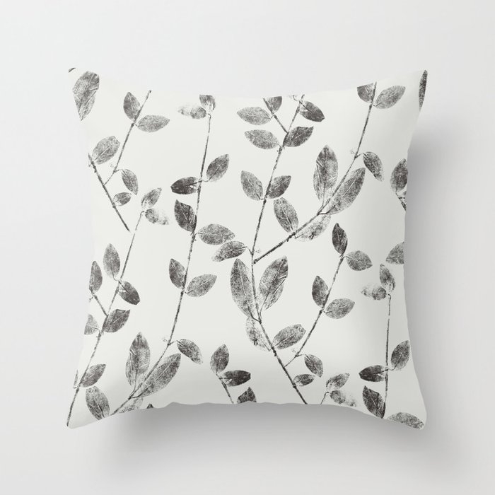 Vine Leaf In Black And White Throw Pillow by House Of Haha - Cover (20" x 20") With Pillow Insert - Outdoor Pillow - Image 0