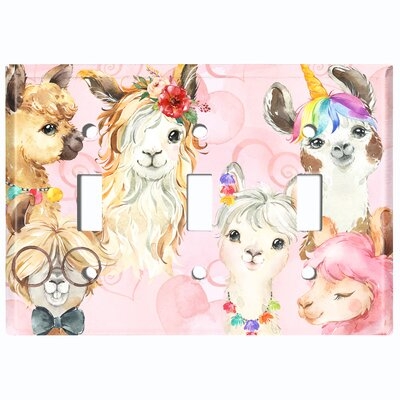 Metal Light Switch Plate Outlet Cover (Llama Party Pink  - Triple Toggle) - Image 0