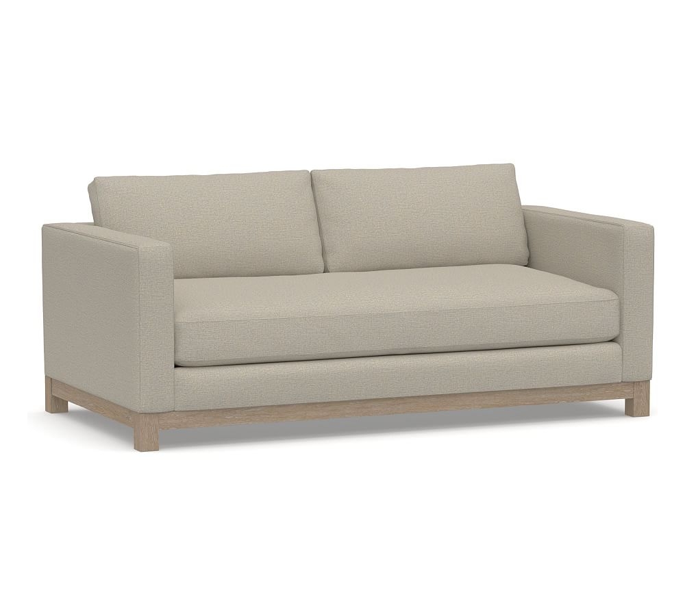 Jake Upholstered Loveseat with Wood Legs, Polyester Wrapped Cushions, Performance Boucle Fog - Image 0