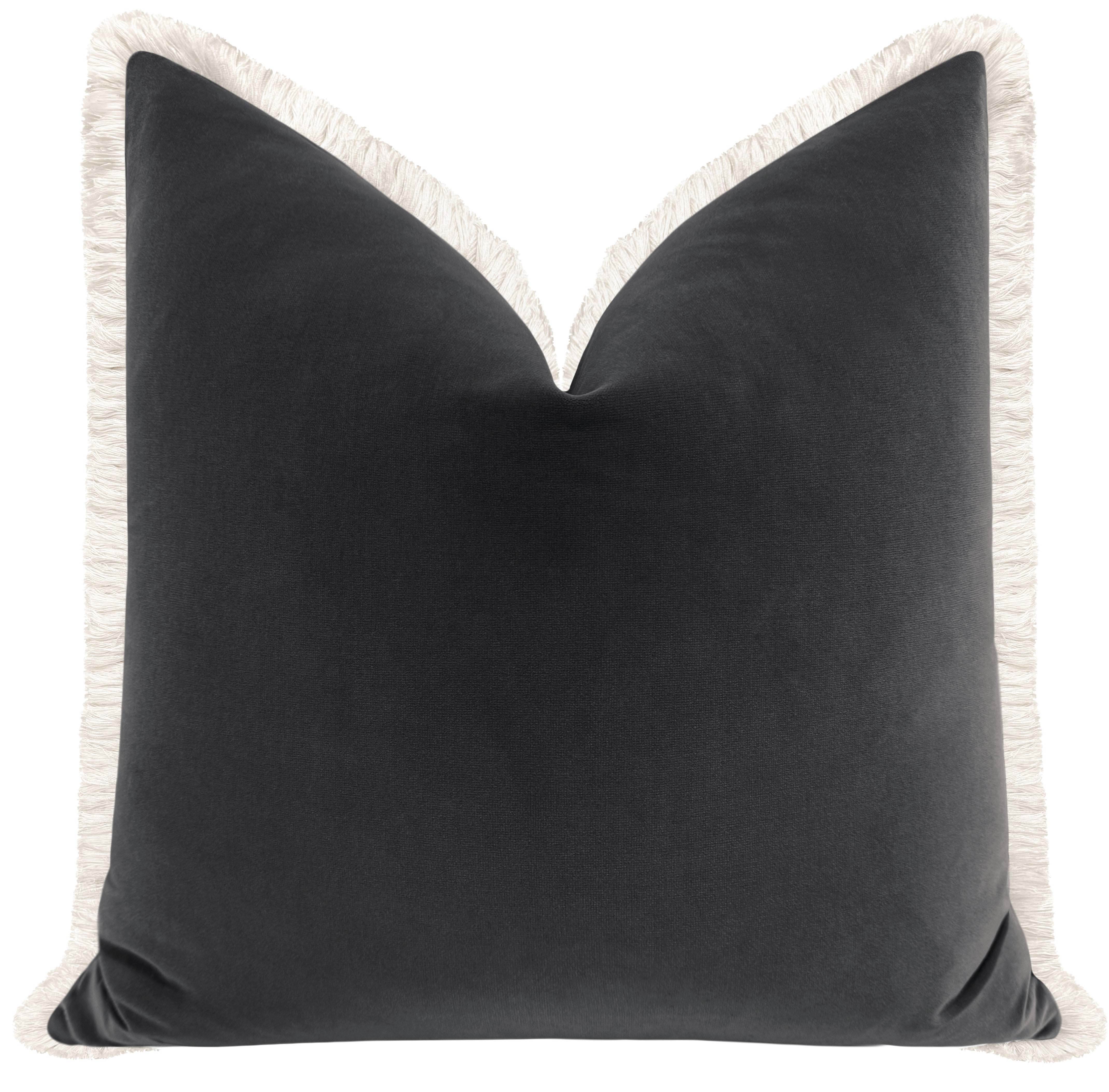 SIGNATURE VELVET // GRAPHITE + FRINGE - 20" X 20" / Bone Fringe - Image 3