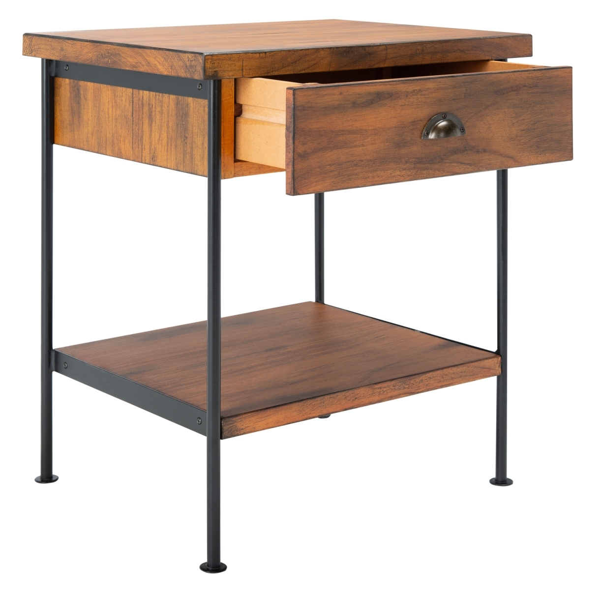 Eris 1 Drawer 1 Shelf Accent Table - Brown / Black - Safavieh - Image 6