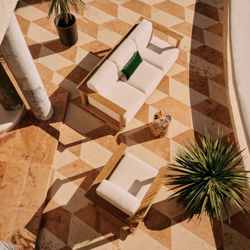 Pinet Teak Outdoor Lounge Chair with Textured Ivory Perennials® Cushions - Image 2