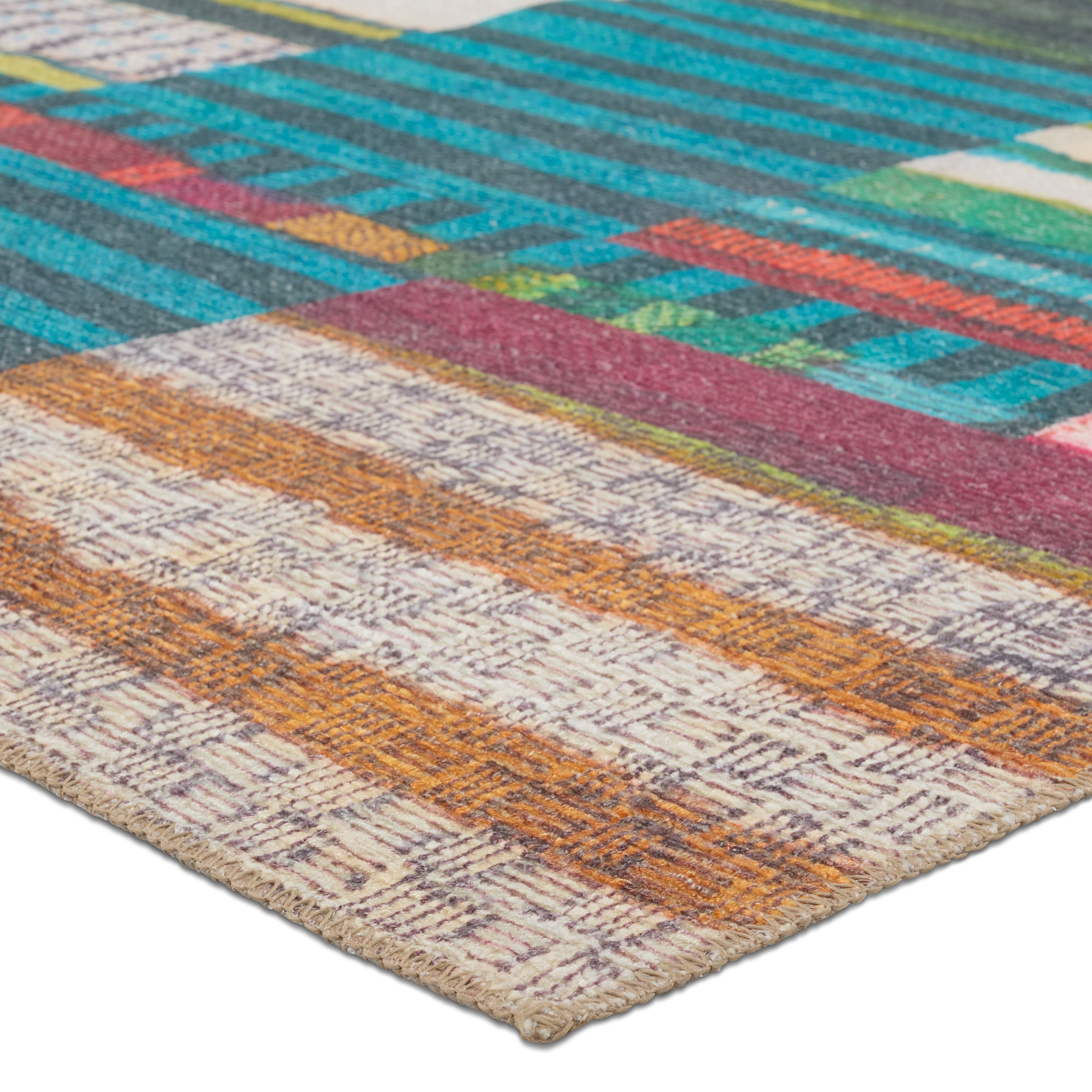 Vibe by Bellium Indoor/Outdoor Striped Multicolor/ Blue Area Rug (18"X18") - Image 1