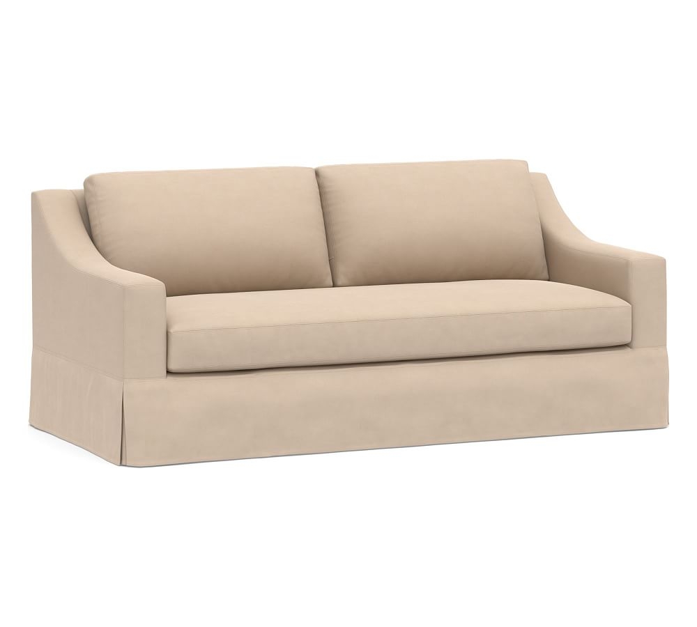 York Slope Arm Slipcovered Sofa 80.5" with Bench Cushion, Down Blend Wrapped Cushions, Performance Everydayvelvet(TM) Buckwheat - Image 0
