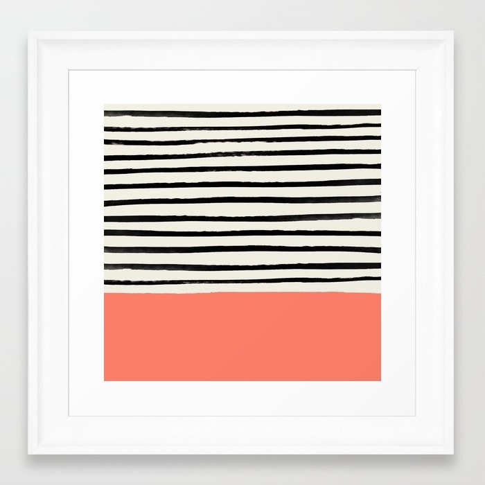 Coral X Stripes Framed Art Print by Leah Flores - Scoop White - X-Small 10" x 10"-12x12 - Image 0