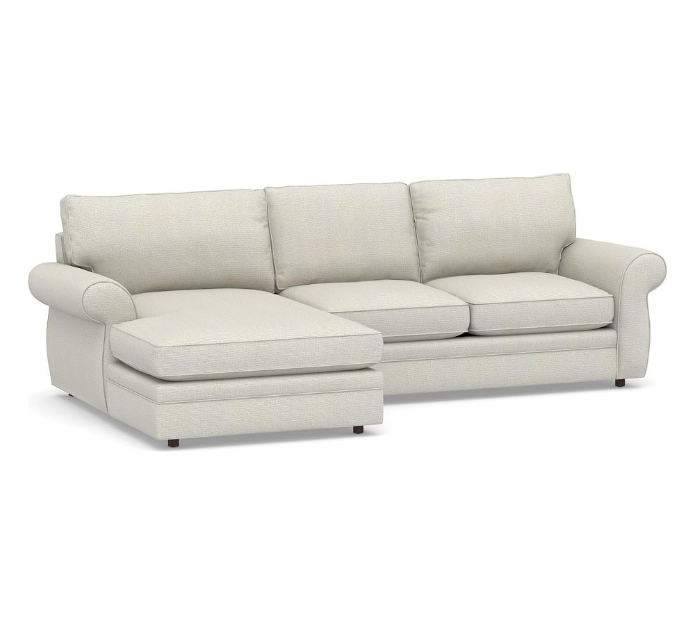 Pearce Roll Arm Upholstered Right Arm Loveseat with Double Wide Chaise Sectional, Down Blend Wrapped Cushions, Performance Heathered Basketweave Dove - Image 0