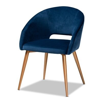 Ima Glam And Luxe Navy Blue Velvet Fabric Upholstered Gold Finished Metal Dining Chair - Image 0
