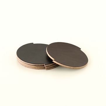 Split Circle Leather Coasters, Set of 4, Dark Brown - Image 1