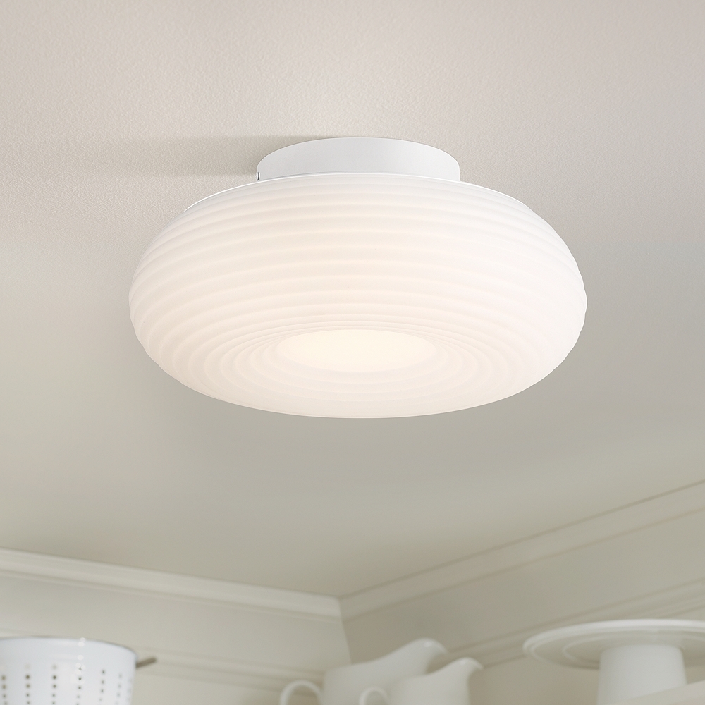 Possini Euro Sandringham 13 3/4" Sanded White Modern LED Ceiling Light - Image 0