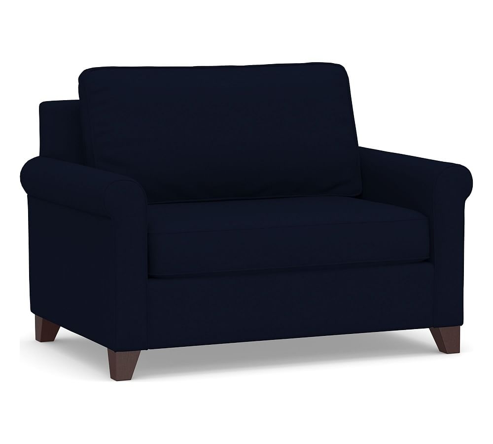 Cameron Roll Arm Upholstered Twin Sleeper Sofa, Polyester Wrapped Cushions, Performance Everydaylinen(TM) Navy - Image 0