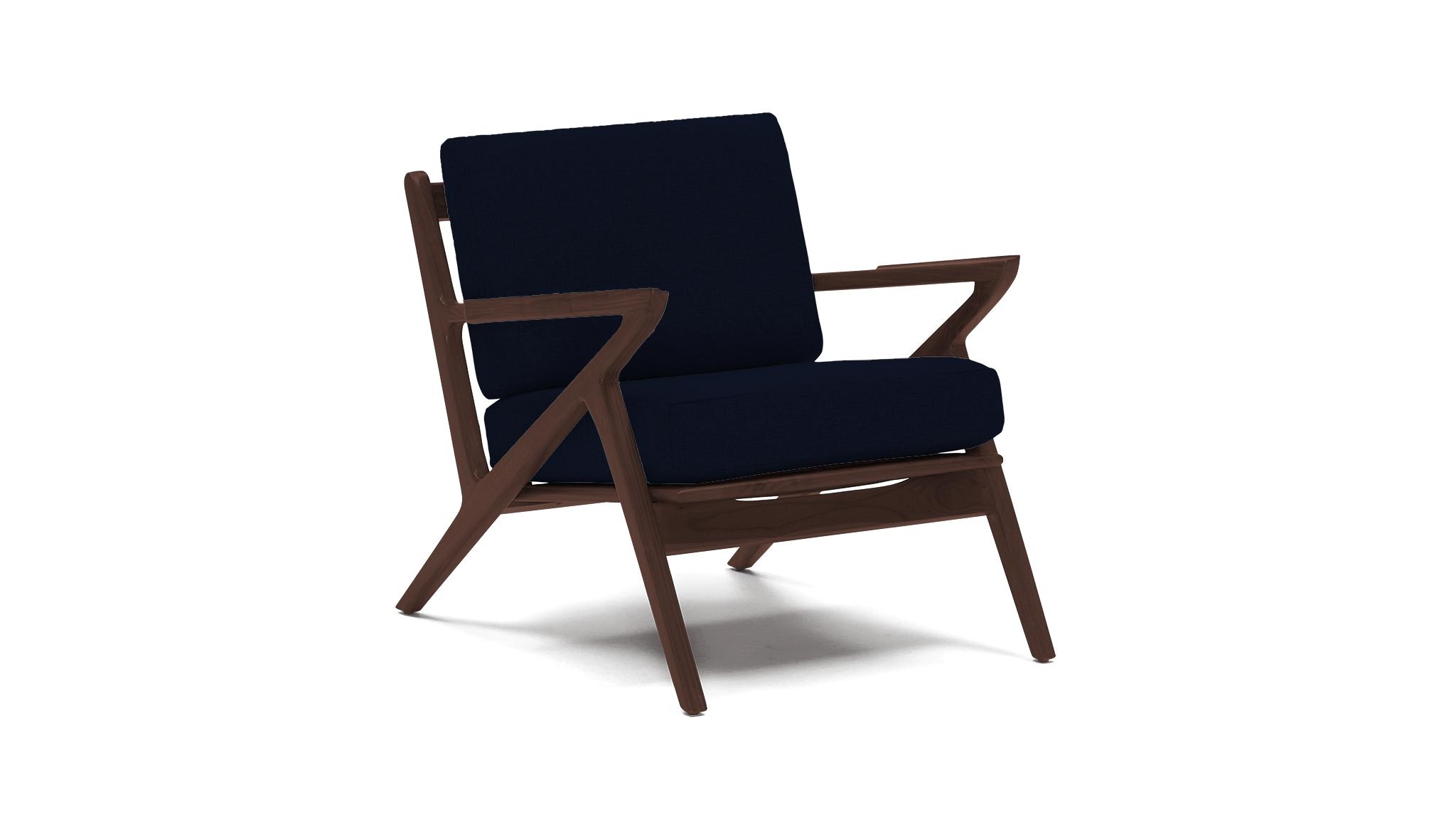 Blue Soto Mid Century Modern Concave Arm Chair - Bentley Indigo - Walnut - Image 1