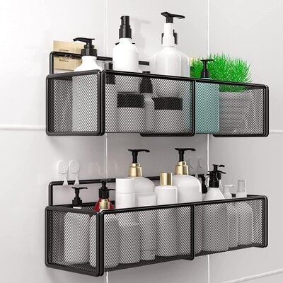 2-Pack Shower Caddy Basket Shelf, Shower Caddy Organizer Wall Mounted Rustproof Basket With Adhesive, No Drilling, Storage Rack For Bathroom, Shower And Kitchen. (Black) - Image 0
