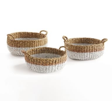 Lisbon Woven Handled Baskets, Set of 3 - Natural, Round - Image 1