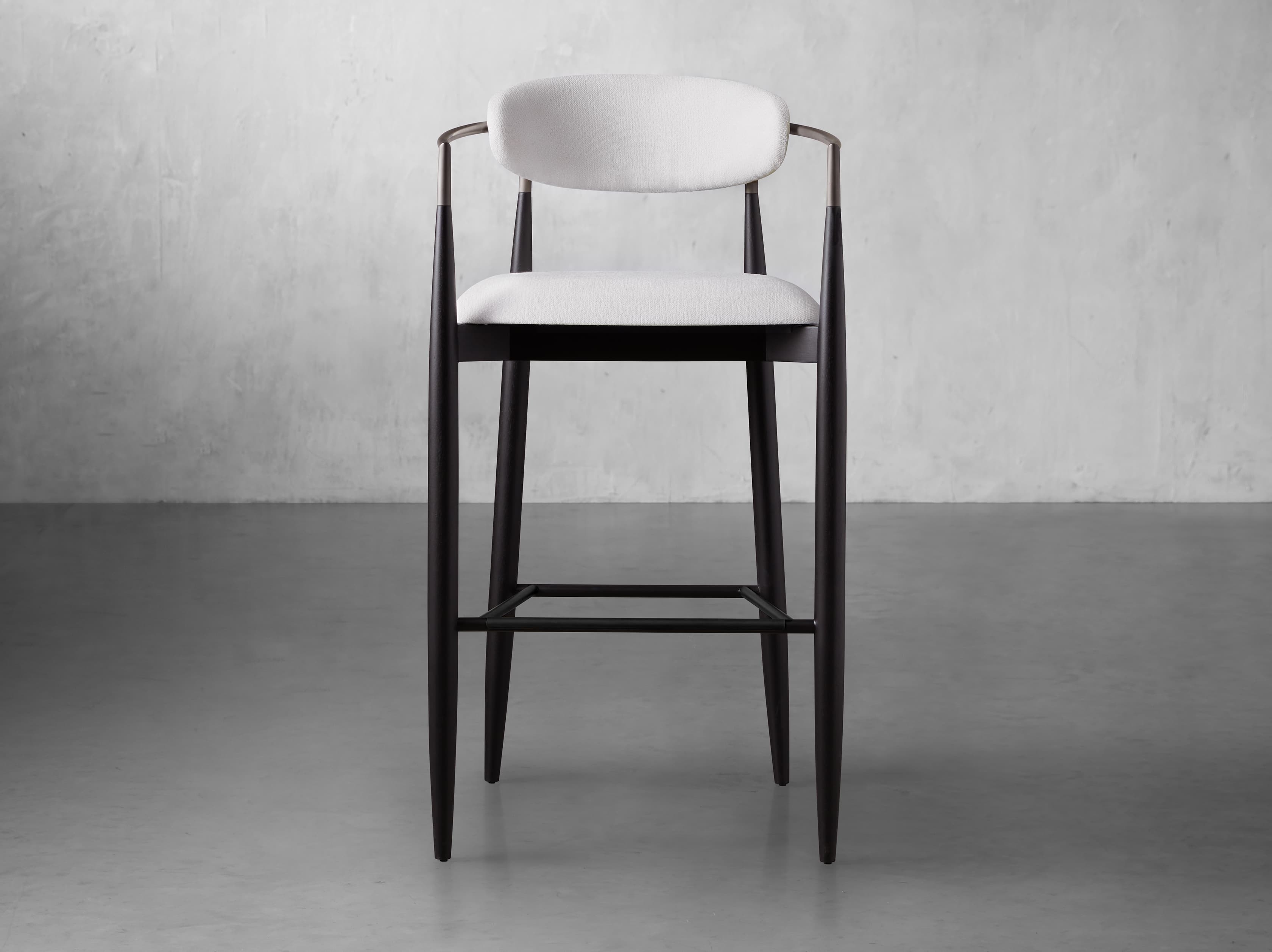 Jagger Stool in Black with Antique Pewter Upholstered White  Downy Snow/Barstool - Image 0