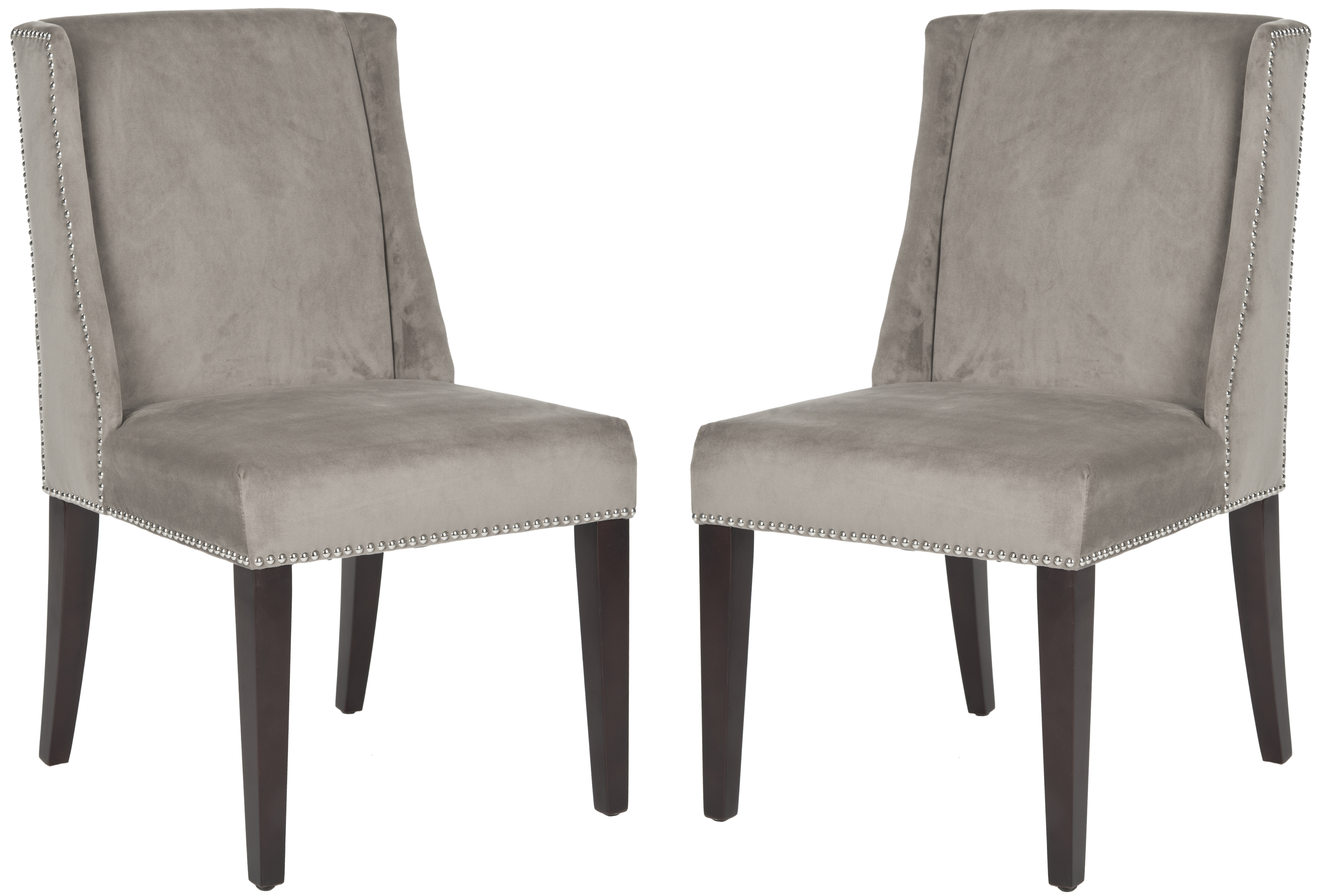 Humphry 21''H Dining Chair (Set Of 2) - Silver Nail Heads - Mushroom Taupe/Cherry Mahogany - Safavieh - Image 0
