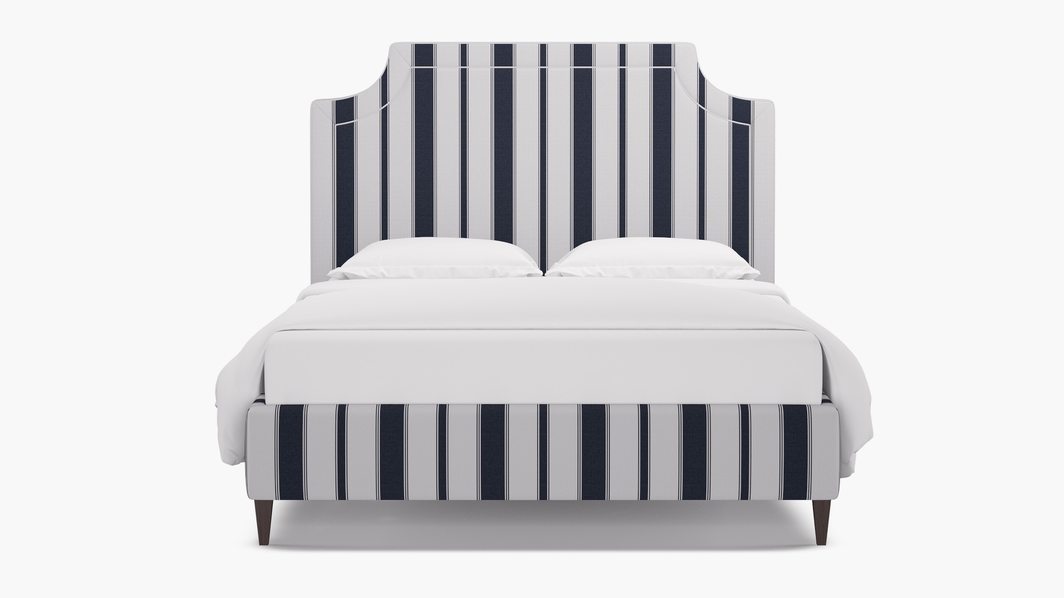 Deco Bed, Navy Clarence Stripe, Espresso Square Tapered Leg, Twin - Image 0