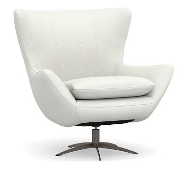 Wells Upholstered Tight Back Swivel Armchair with Bronze Base, Polyester Wrapped Cushions, Basketweave Slub Ivory - Image 0