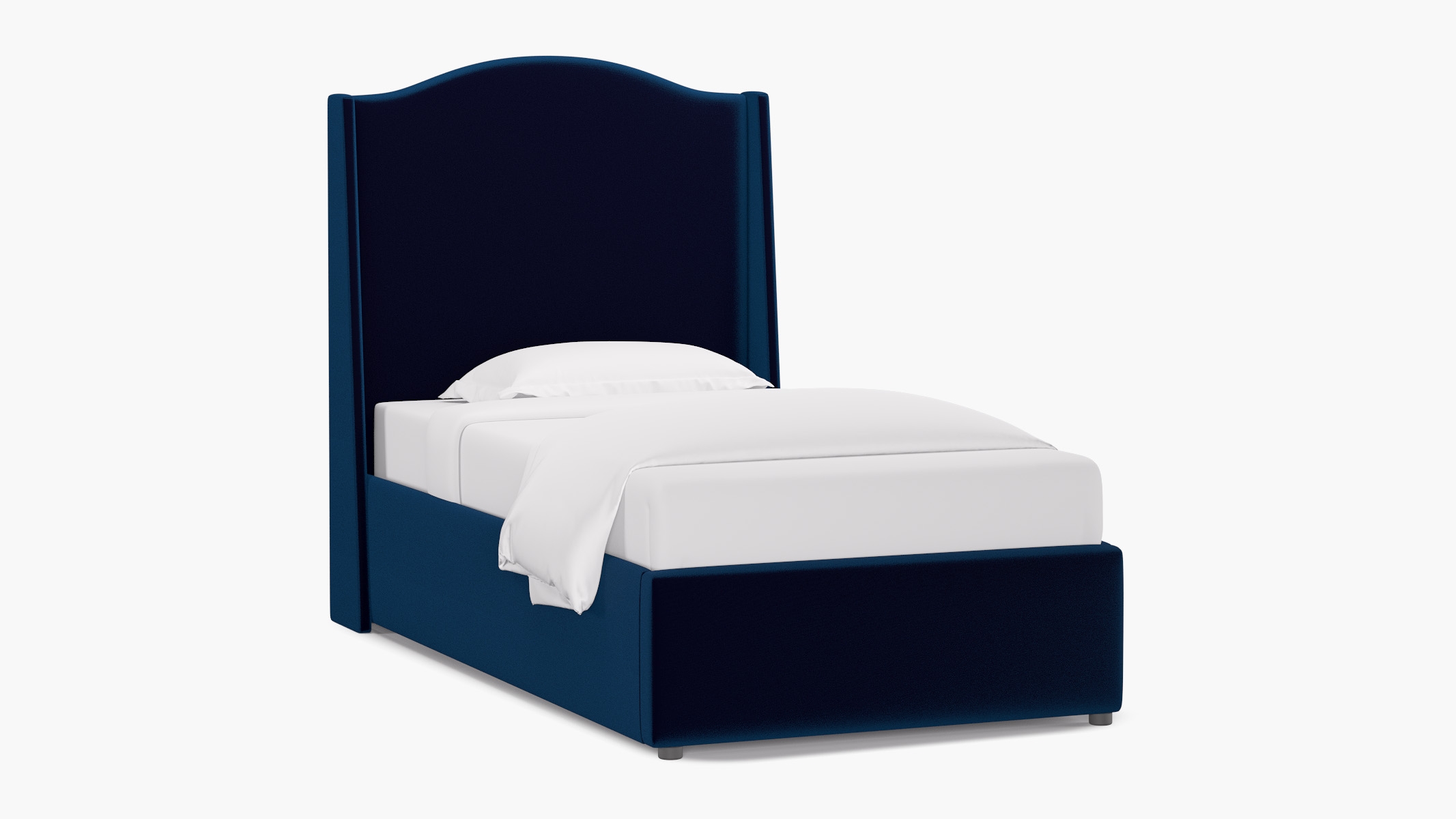 Curved Wingback Bed, Cobalt Performance Plush Velvet, Twin - Image 1