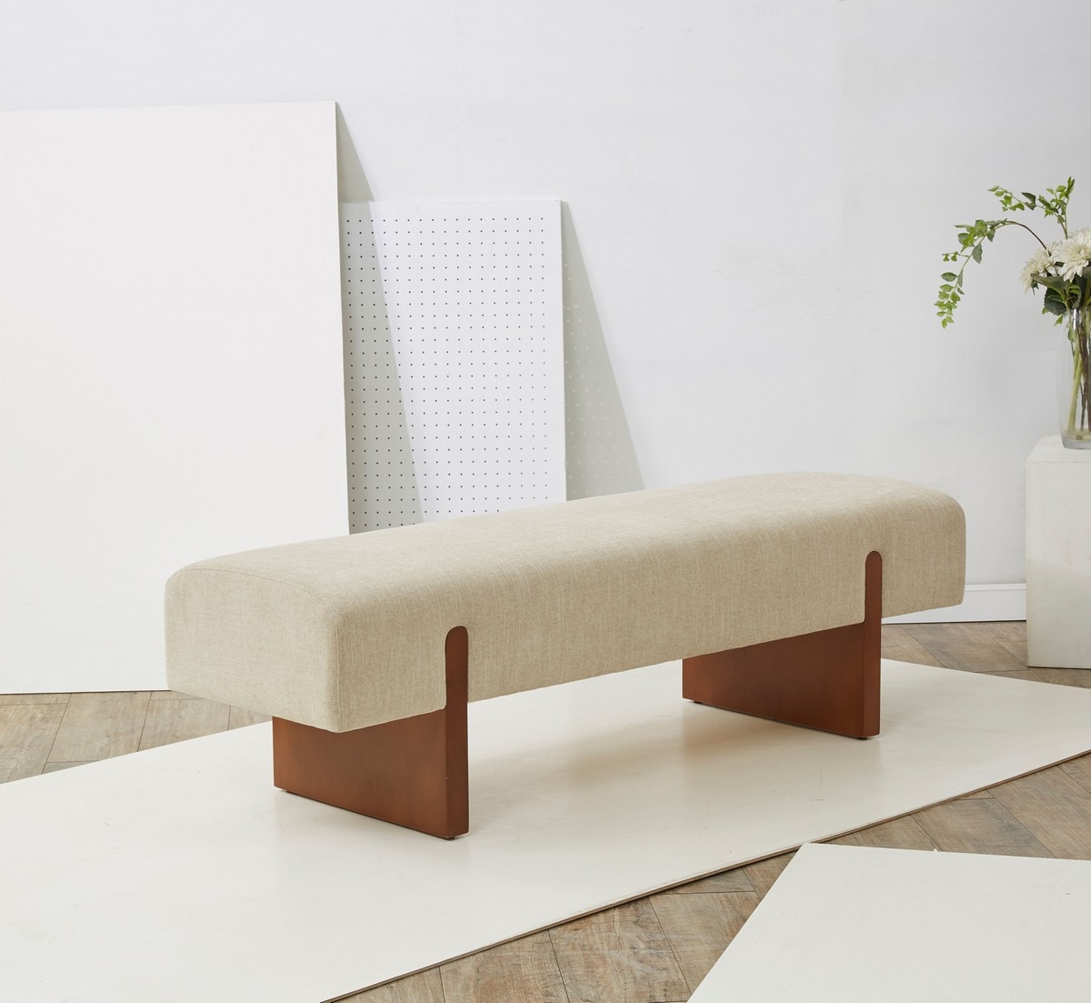 Kandiss Linen Bench - Beige / Brown - Image 1