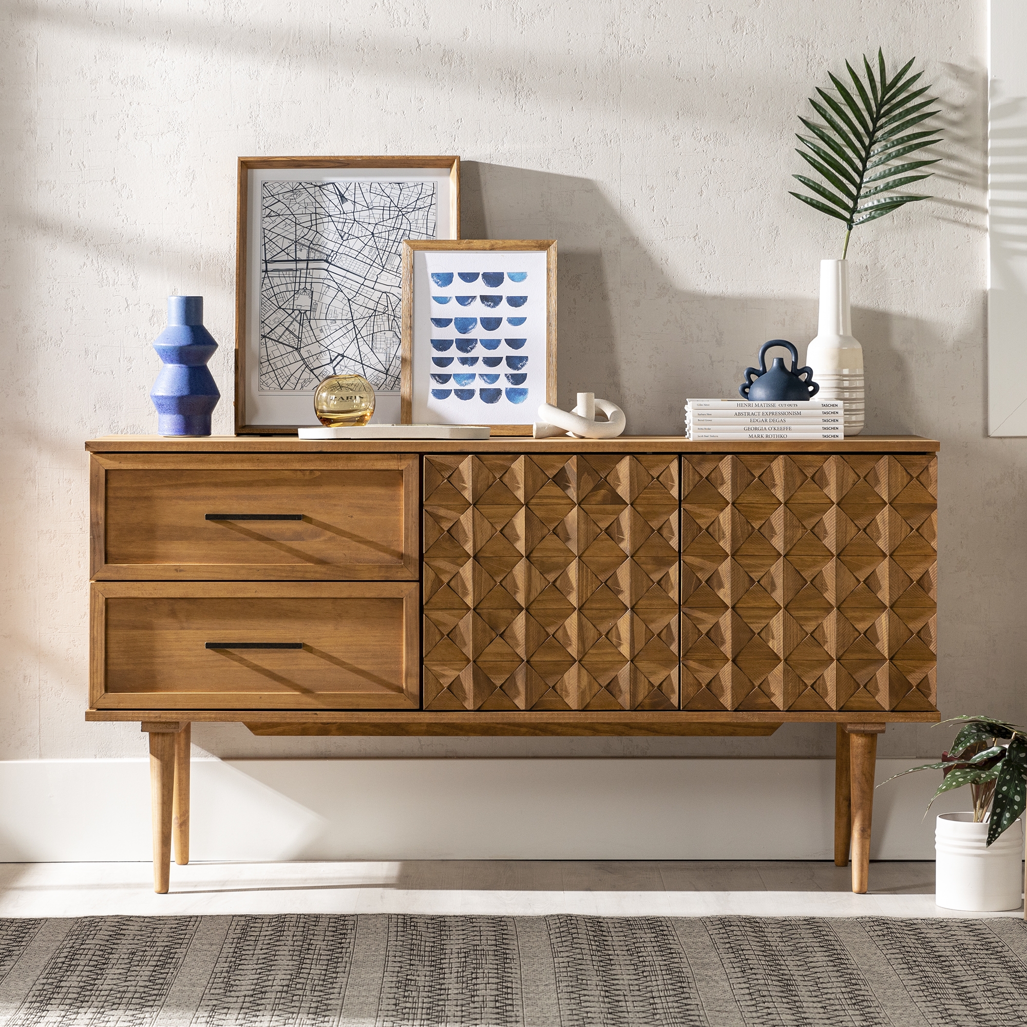 Tessa 58" Solid Wood 2-Drawer Prism Sideboard - Caramel - Image 6