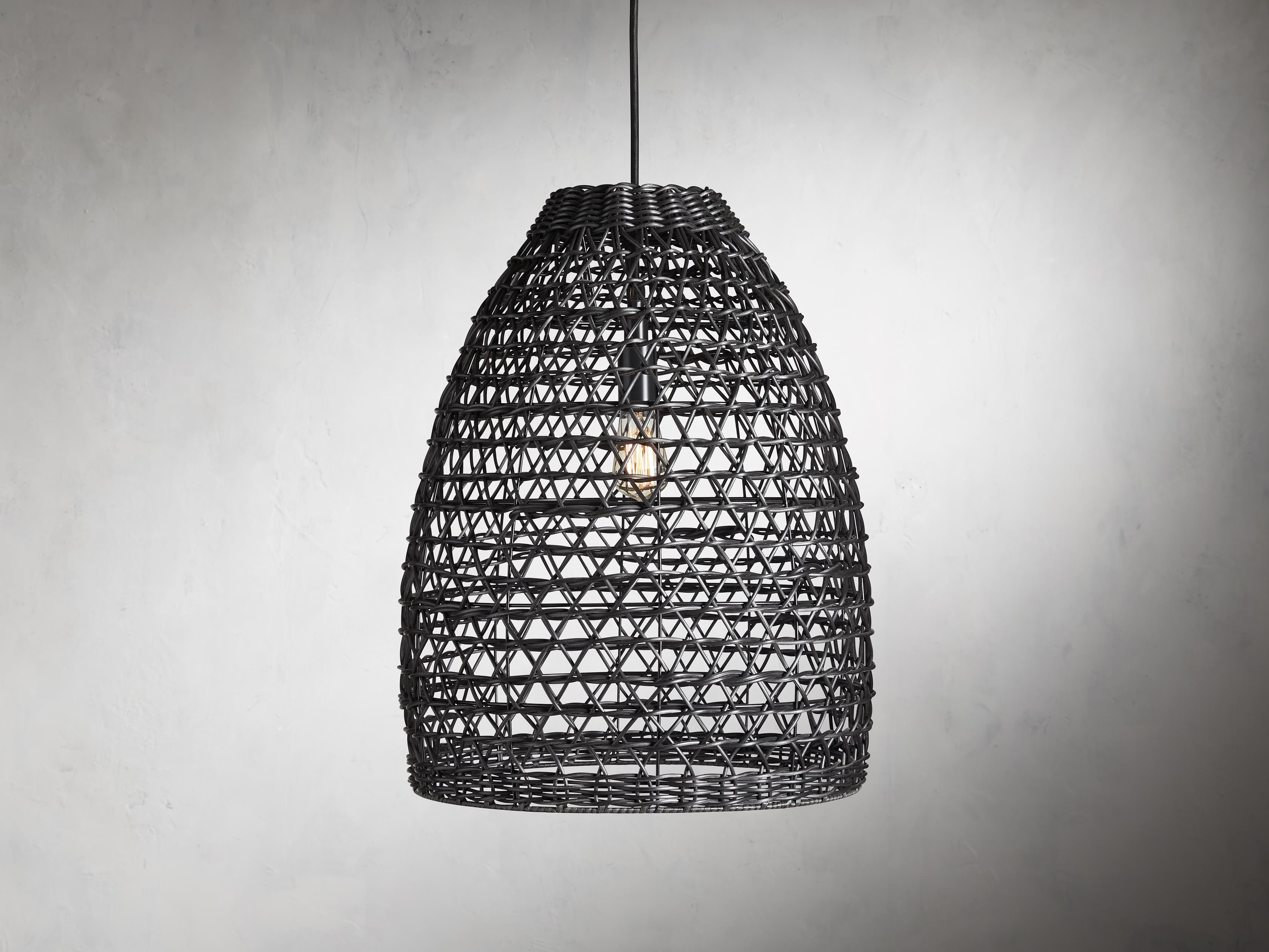 Braemar Outdoor Black Pendant in Rattan - Image 1