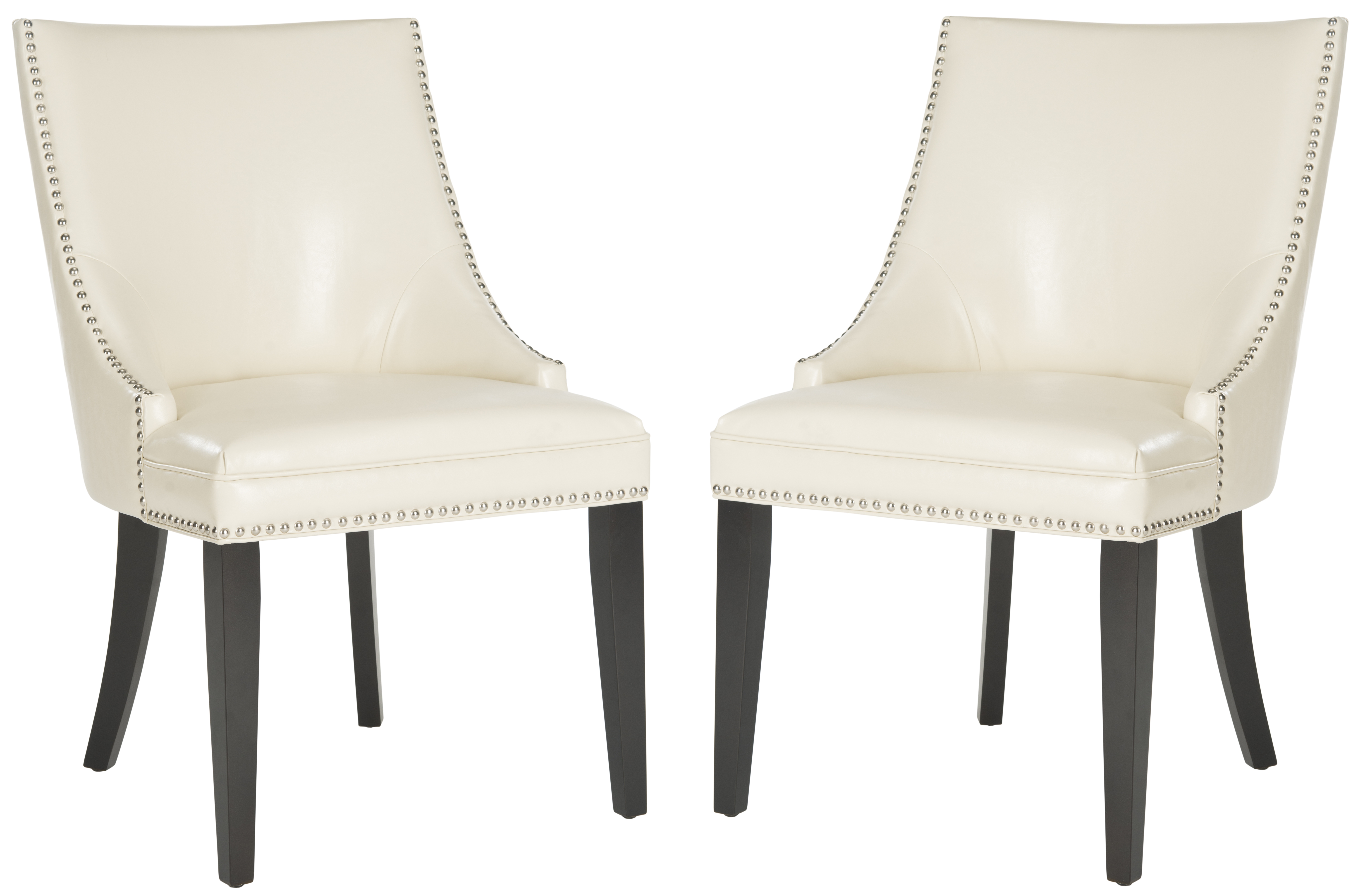 Afton 20''H Side Chair (Set Of 2) - Nickel Nail Heads - Flat Cream/Espresso - Safavieh - Image 0