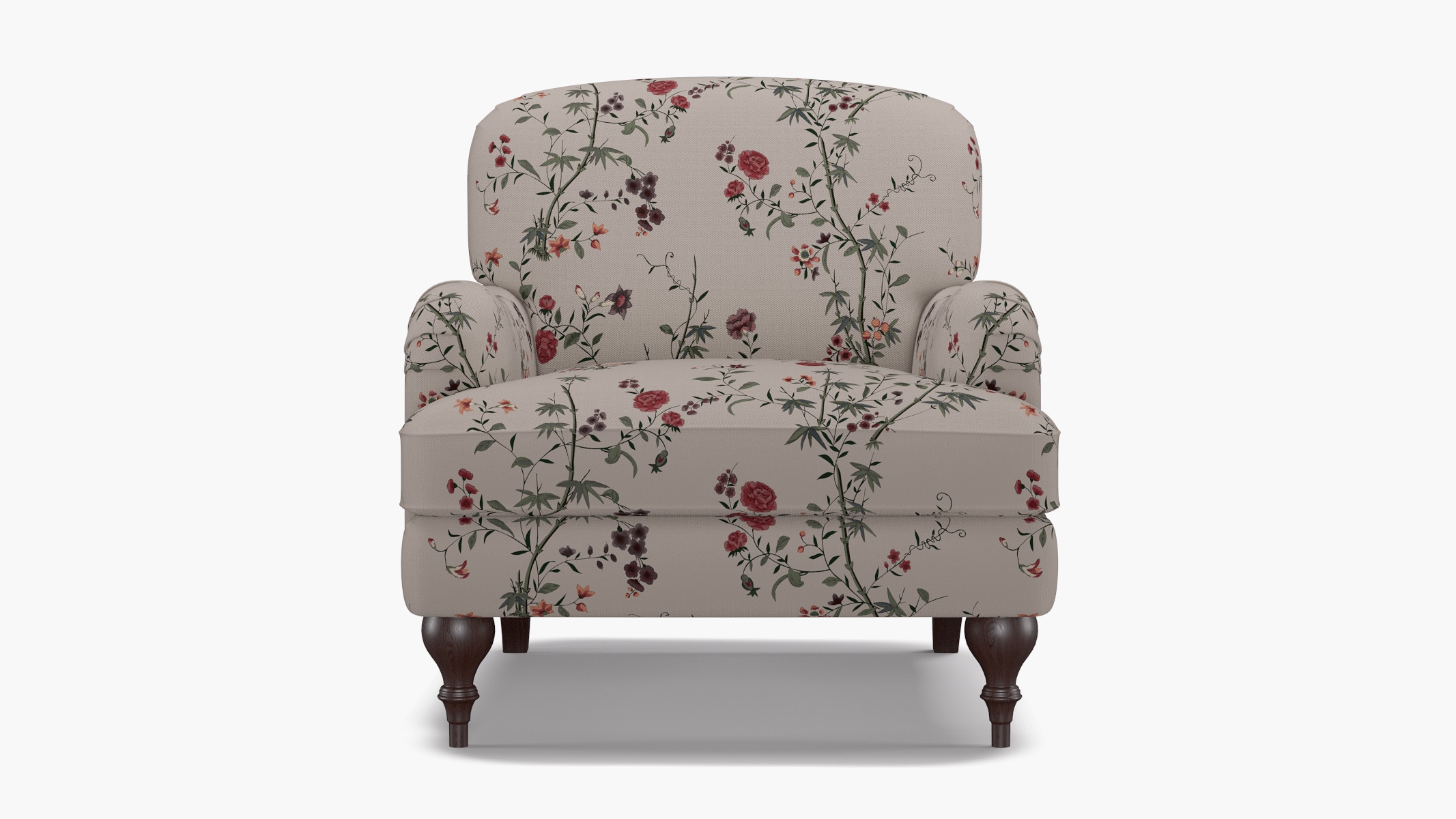 English Roll Arm Chair, Multi Bamboo Garden, Espresso Turned Wood Leg - Image 0