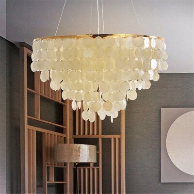 Capiz Shell Coastal Ceiling Light Fixture, 32" In Diameter