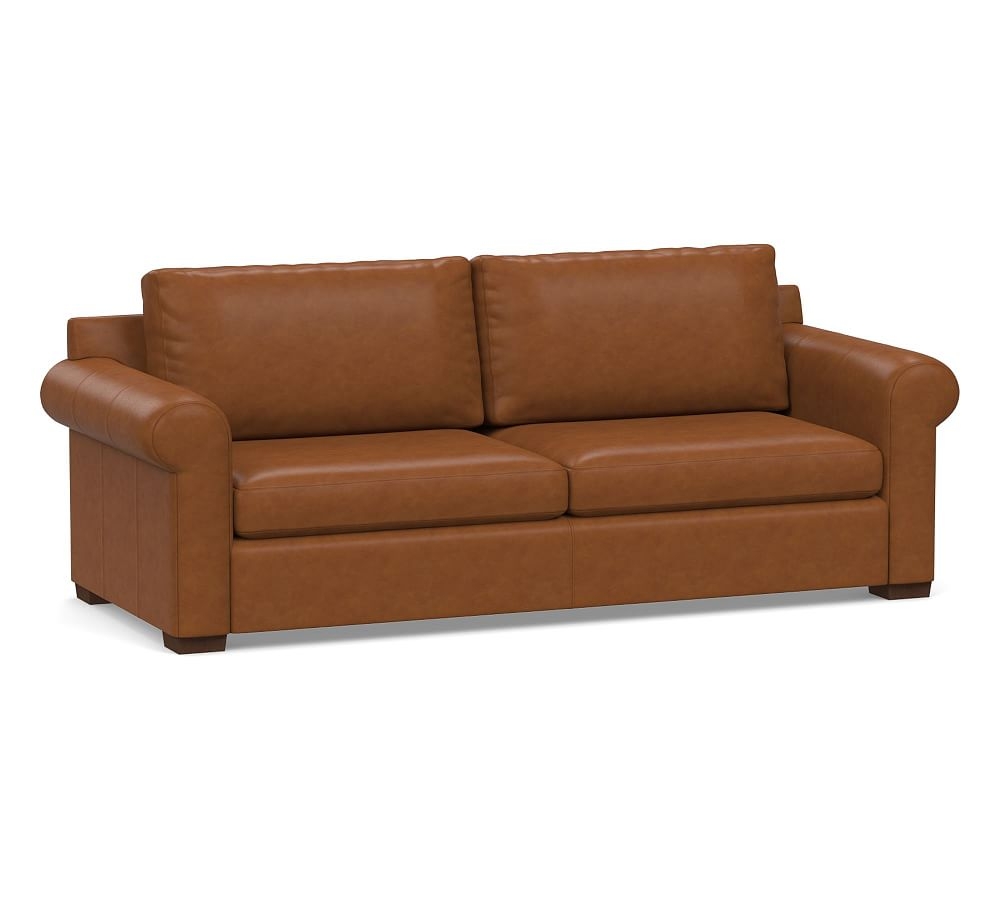 Shasta Roll Arm Leather Sofa 83.5", Polyester Wrapped Cushions, Signature Maple - Image 0