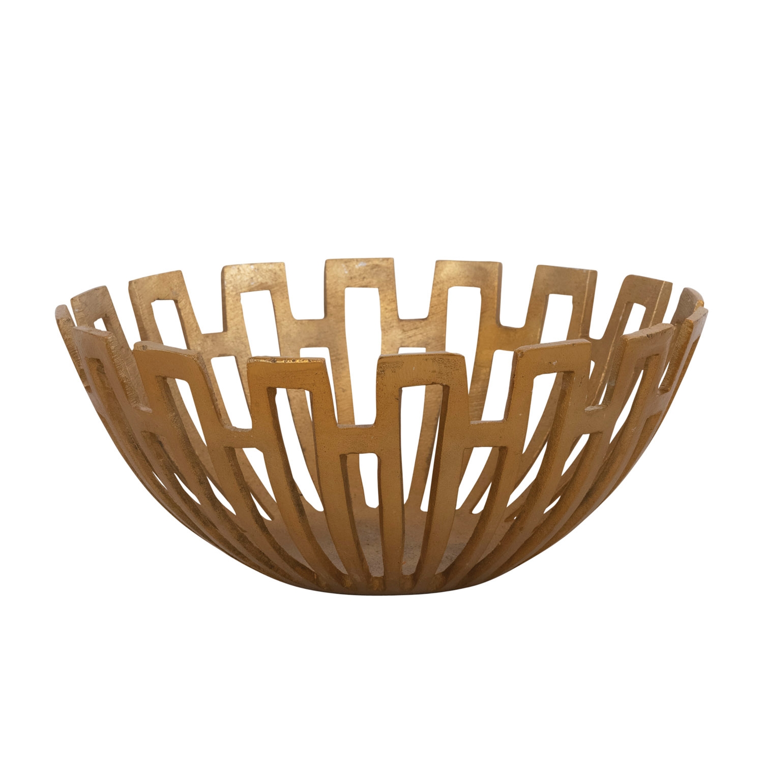 Decorative Aluminum Art Deco Bowl with Cut-Outs, Antique Gold Finish - Image 0