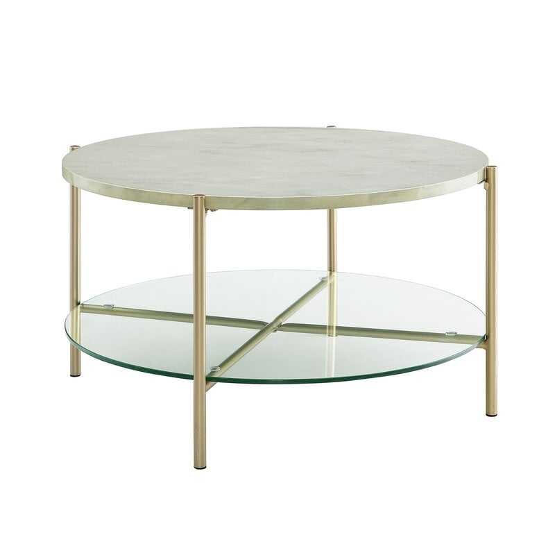 Seyhan Coffee Table with Storage, White Marble & Gold - Image 0